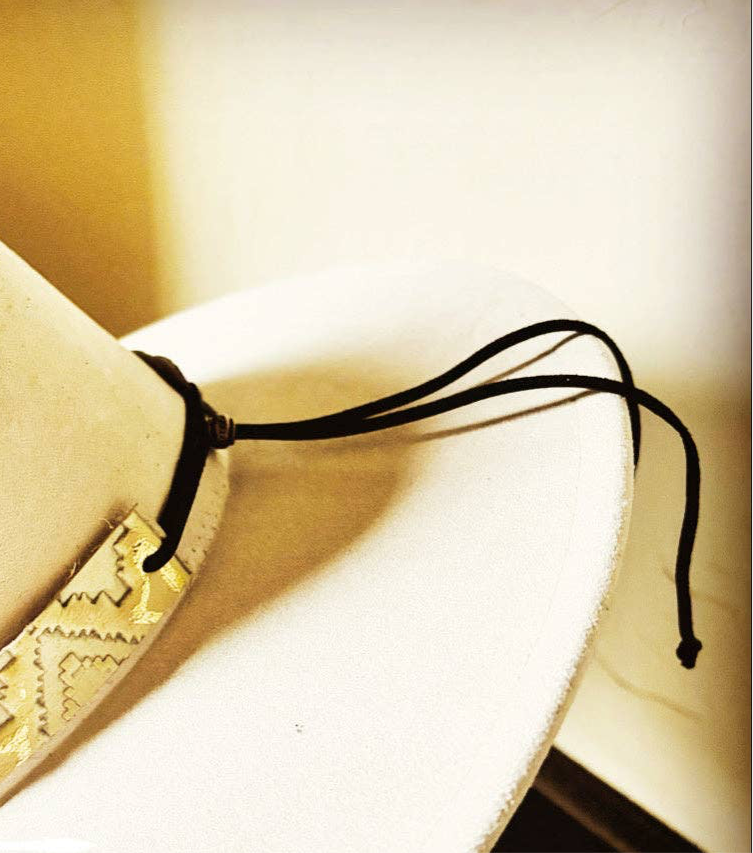 Gold Aztec Leather Hat Band w/White Rock