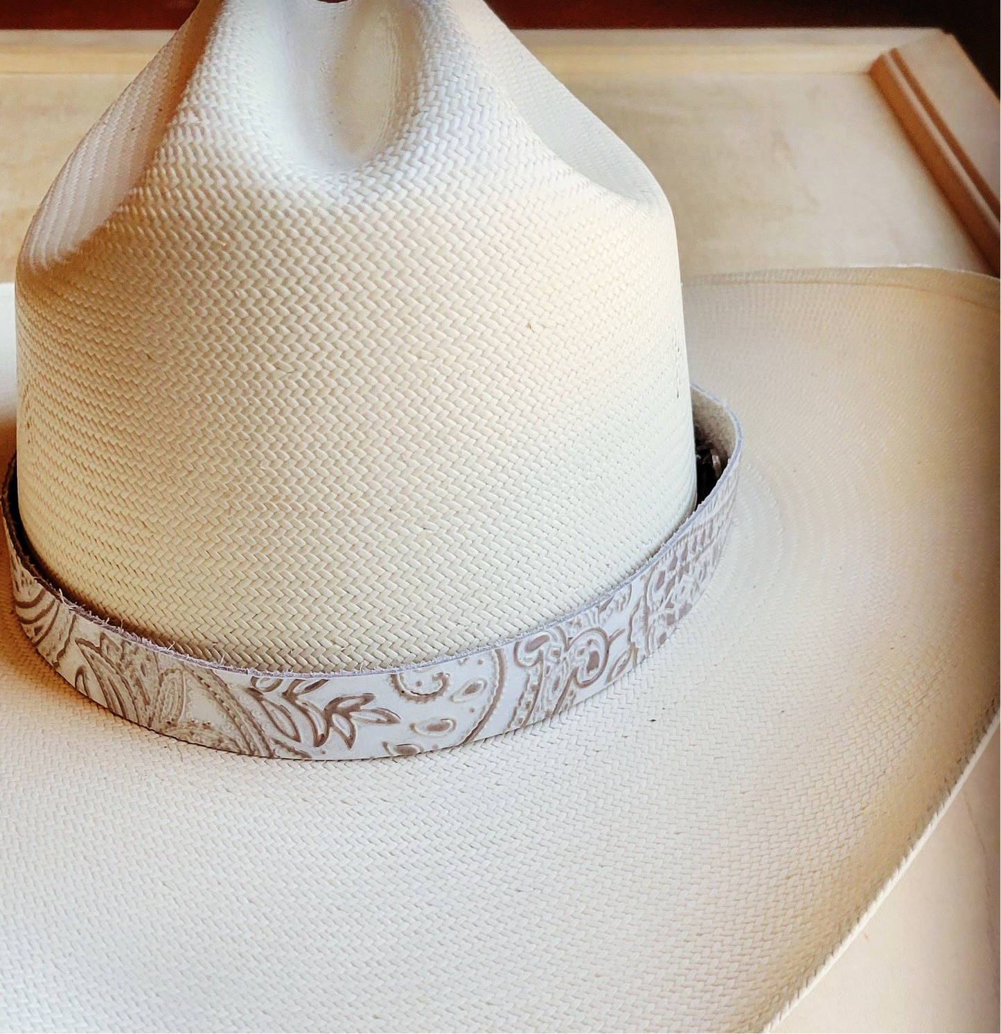 Oyster Paisley Leather Hat Band