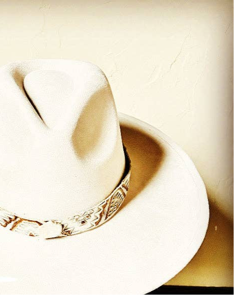 Gold Aztec Leather Hat Band w/White Rock