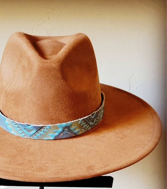 Aztec Cyan Leather Hat Band