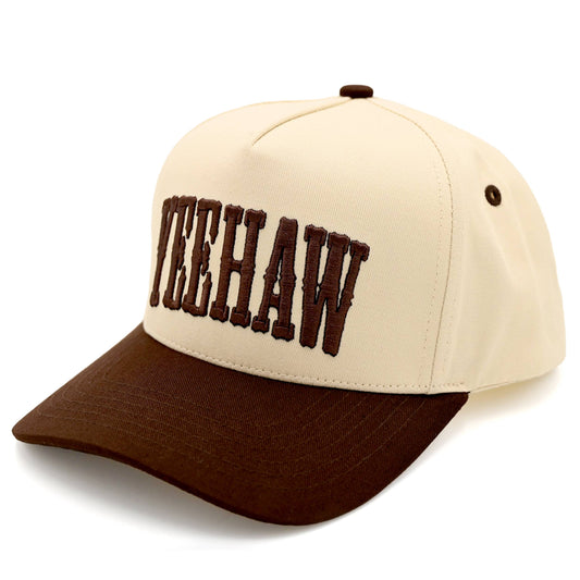 YEEHAW Embroidery Two Tone Trucker Hat: Brown