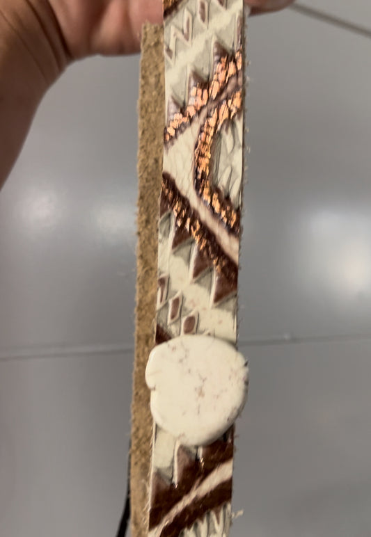 Gold Aztec Leather Hat Band w/White Rock
