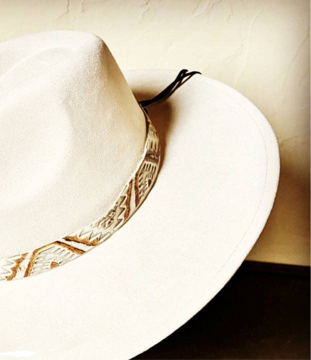 Gold Aztec Leather Hat Band w/White Rock