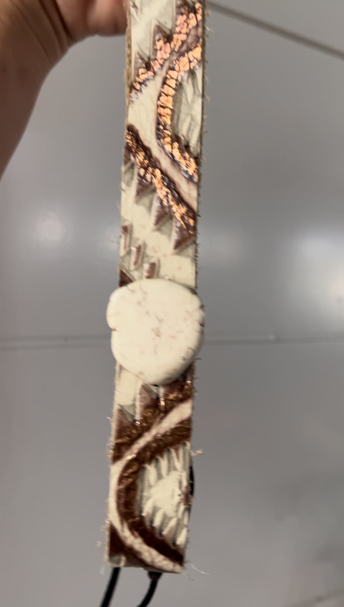 Gold Aztec Leather Hat Band w/White Rock