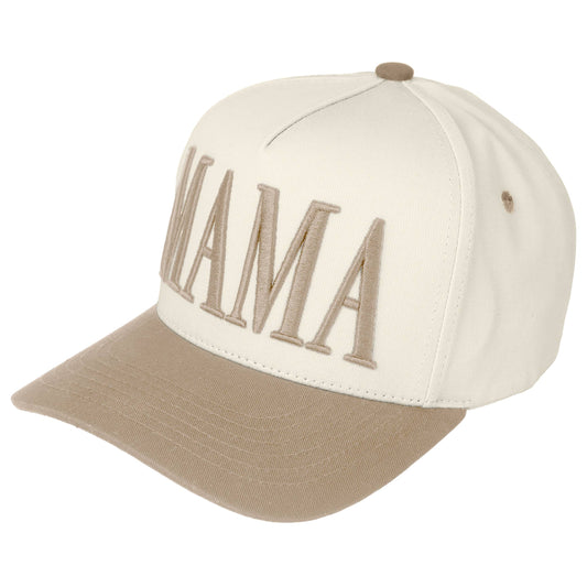 MAMA Embroidered Snapback Trucker Hat: Beige